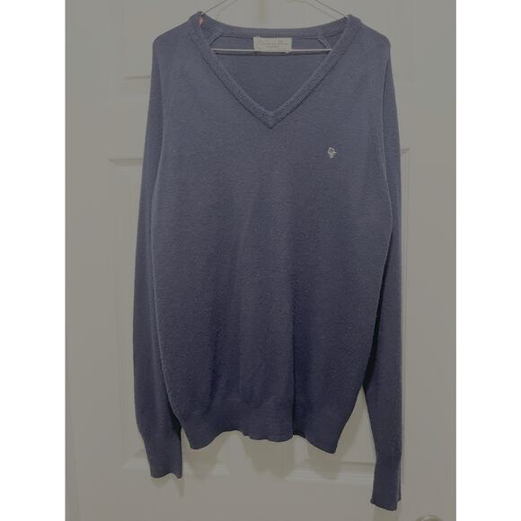 Vintage Christian Dior Sweater Mens Large V Neck Monsieur Made USA Classy Navy - Picture 4 of 7